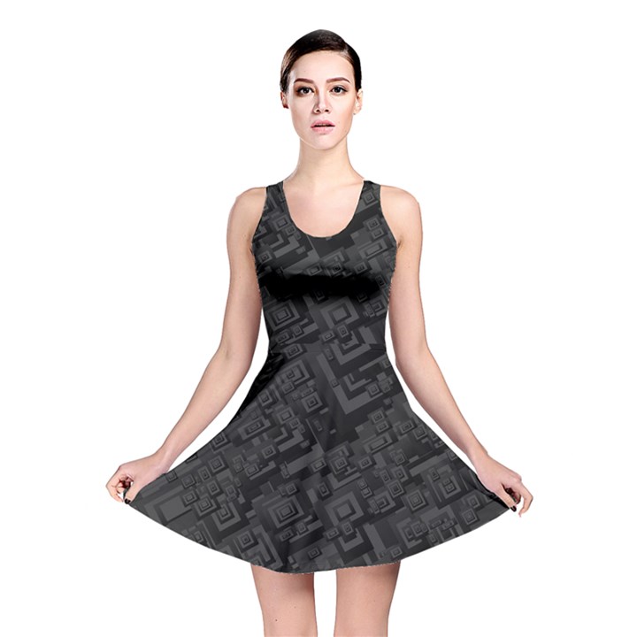 Black Rectangle Wallpaper Grey Reversible Skater Dress