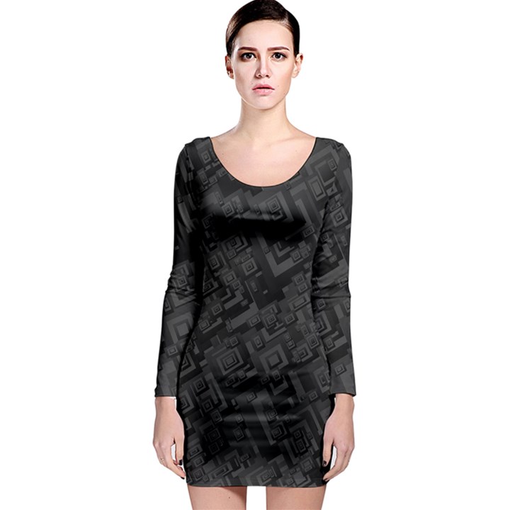 Black Rectangle Wallpaper Grey Long Sleeve Bodycon Dress