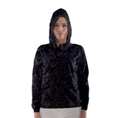 Black Rectangle Wallpaper Grey Hooded Wind Breaker (women) by Amaryn4rt