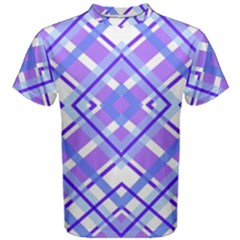 Geometric Plaid Pale Purple Blue Men s Cotton Tee by Amaryn4rt