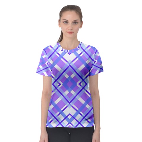 Geometric Plaid Pale Purple Blue Women s Sport Mesh Tee by Amaryn4rt