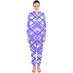 Geometric Plaid Pale Purple Blue Hooded Jumpsuit (ladies)  by Amaryn4rt