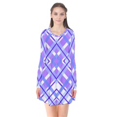 Geometric Plaid Pale Purple Blue Flare Dress by Amaryn4rt