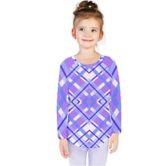 Geometric Plaid Pale Purple Blue Kids  Long Sleeve Tee