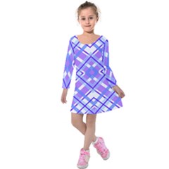 Geometric Plaid Pale Purple Blue Kids  Long Sleeve Velvet Dress