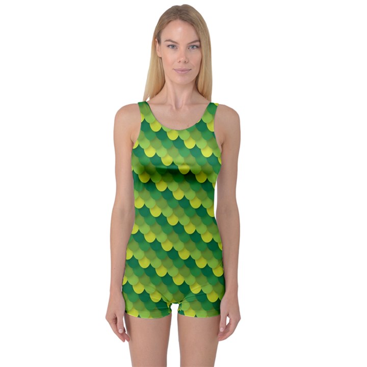 Dragon Scale Scales Pattern One Piece Boyleg Swimsuit