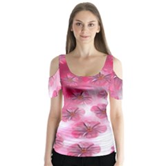 Think Pink Butterfly Sleeve Cutout Tee 