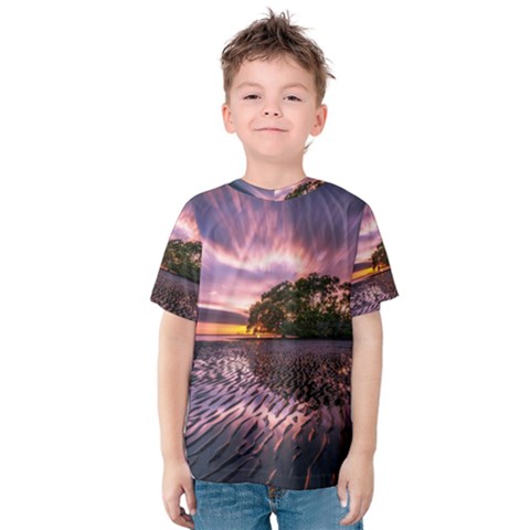 Landscape Reflection Waves Ripples Kids  Cotton Tee by Amaryn4rt