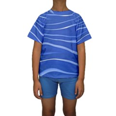 Lines Swinging Texture  Blue Background Kids  Short Sleeve Swimwear by Amaryn4rt