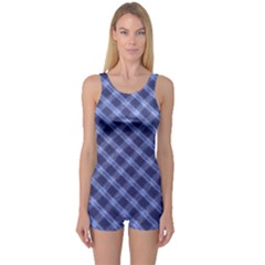 Blue And White Checkered Painting Design  One Piece Boyleg Swimsuit by GabriellaDavid