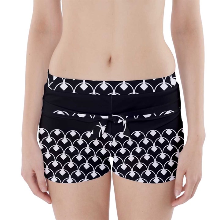 White And Black Geometric Design  Boyleg Bikini Wrap Bottoms