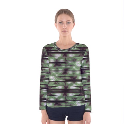 Stripes Camo Pattern Print Women s Long Sleeve Tee by dflcprintsclothing