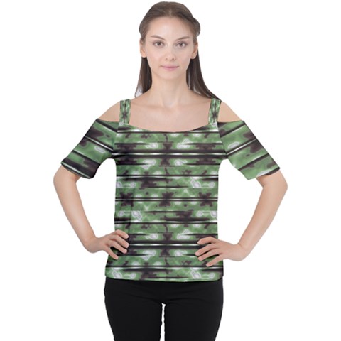 Stripes Camo Pattern Print Women s Cutout Shoulder Tee by dflcprintsclothing