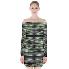 Stripes Camo Pattern Print Long Sleeve Off Shoulder Dress by dflcprintsclothing