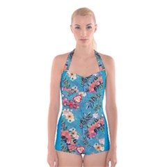 Floral  Boyleg Halter Swimsuit 