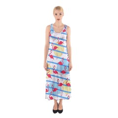 Flamingo Pattern Sleeveless Maxi Dress by Valentinaart