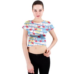 Flamingo Pattern Crew Neck Crop Top by Valentinaart