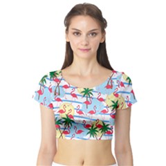 Flamingo Pattern Short Sleeve Crop Top (tight Fit) by Valentinaart