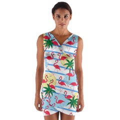 Flamingo Pattern Wrap Front Bodycon Dress by Valentinaart