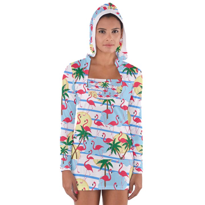 Flamingo pattern Women s Long Sleeve Hooded T-shirt