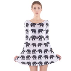 Indian Elephant Pattern Long Sleeve Velvet Skater Dress by Valentinaart