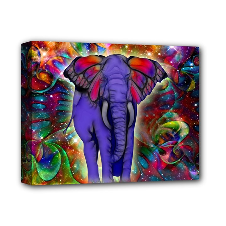 Abstract Elephant With Butterfly Ears Colorful Galaxy Deluxe Canvas 14  x 11 