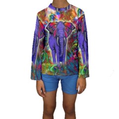 Abstract Elephant With Butterfly Ears Colorful Galaxy Kids  Long Sleeve Swimwear by EDDArt