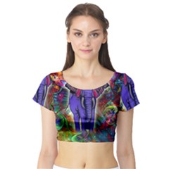 Abstract Elephant With Butterfly Ears Colorful Galaxy Short Sleeve Crop Top (tight Fit) by EDDArt