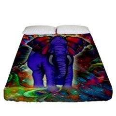 Abstract Elephant With Butterfly Ears Colorful Galaxy Fitted Sheet (california King Size) by EDDArt