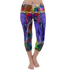 Abstract Elephant With Butterfly Ears Colorful Galaxy Capri Winter Leggings  by EDDArt