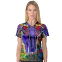 Abstract Elephant With Butterfly Ears Colorful Galaxy Women s V-Neck Sport Mesh Tee View1