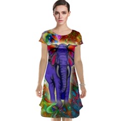 Abstract Elephant With Butterfly Ears Colorful Galaxy Cap Sleeve Nightdress by EDDArt