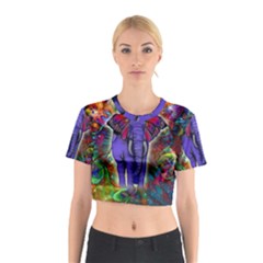 Abstract Elephant With Butterfly Ears Colorful Galaxy Cotton Crop Top by EDDArt