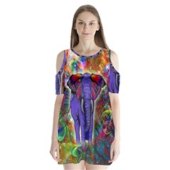 Abstract Elephant With Butterfly Ears Colorful Galaxy Shoulder Cutout Velvet  One Piece