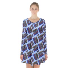 Abstract Pattern Seamless Artwork Long Sleeve Velvet V-neck Dress