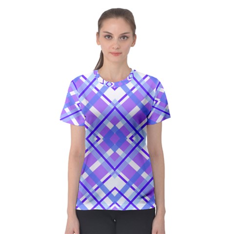 Geometric Plaid Pale Purple Blue Women s Sport Mesh Tee by Amaryn4rt