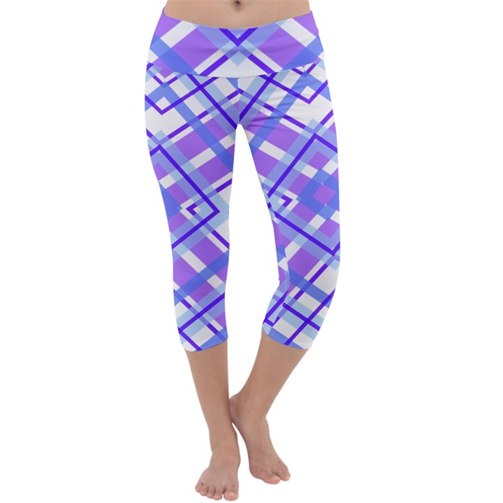 Geometric Plaid Pale Purple Blue Capri Yoga Leggings