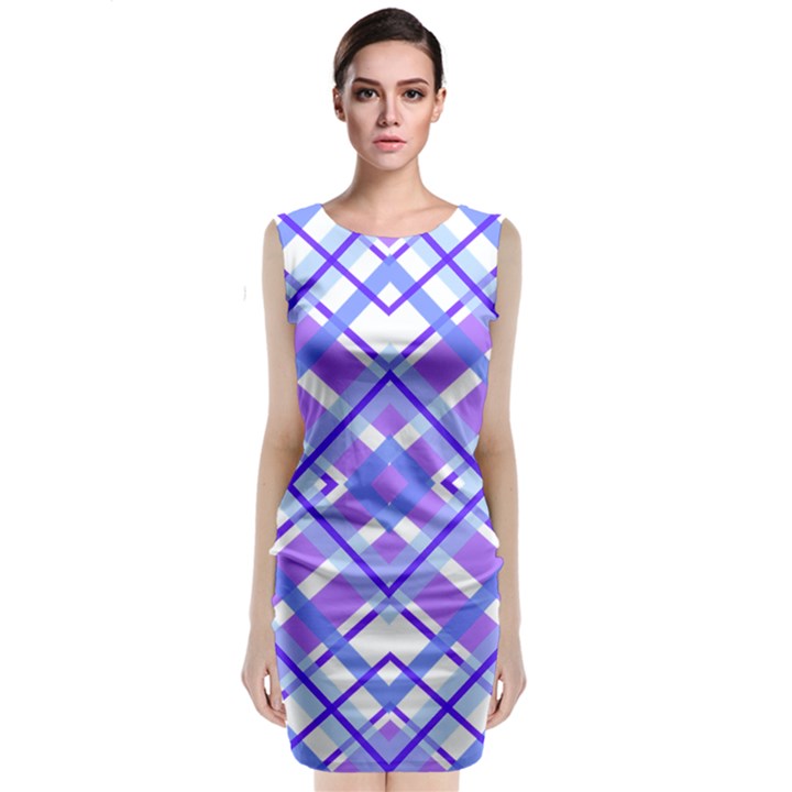 Geometric Plaid Pale Purple Blue Classic Sleeveless Midi Dress