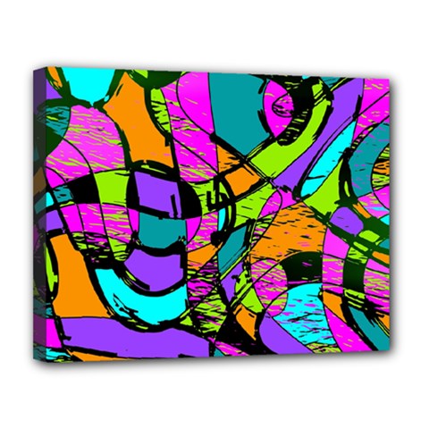 Abstract Art Squiggly Loops Multicolored Canvas 14  X 11  by EDDArt