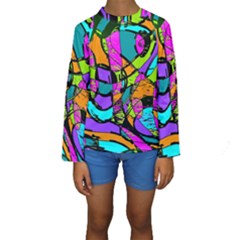 Abstract Art Squiggly Loops Multicolored Kids  Long Sleeve Swimwear