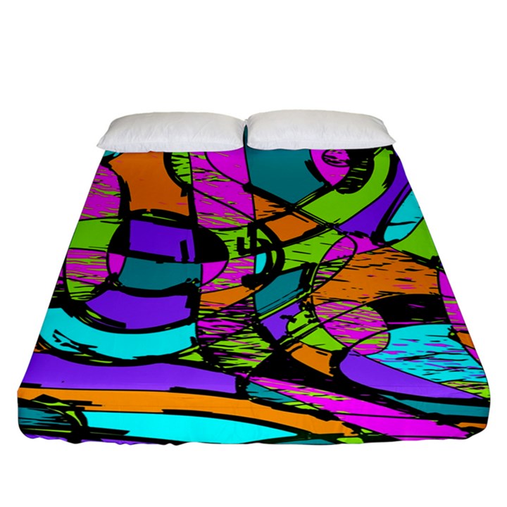 Abstract Art Squiggly Loops Multicolored Fitted Sheet (California King Size)