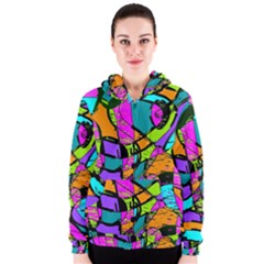 Abstract Art Squiggly Loops Multicolored Women s Zipper Hoodie by EDDArt