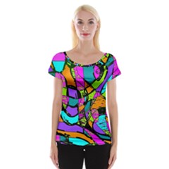 Abstract Art Squiggly Loops Multicolored Women s Cap Sleeve Top by EDDArt