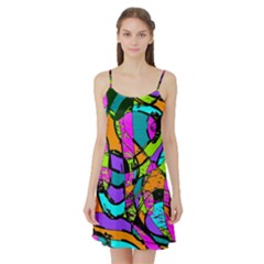 Abstract Art Squiggly Loops Multicolored Satin Night Slip by EDDArt