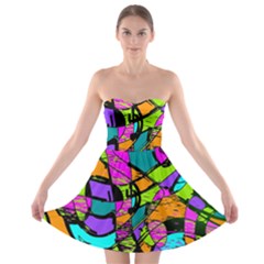 Abstract Art Squiggly Loops Multicolored Strapless Bra Top Dress by EDDArt