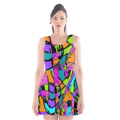 Abstract Art Squiggly Loops Multicolored Scoop Neck Skater Dress by EDDArt