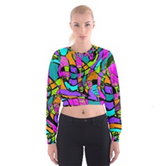 Abstract Art Squiggly Loops Multicolored Women s Cropped Sweatshirt by EDDArt