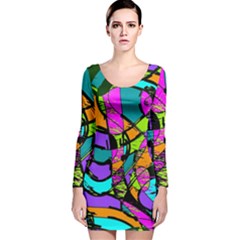 Abstract Art Squiggly Loops Multicolored Long Sleeve Velvet Bodycon Dress by EDDArt