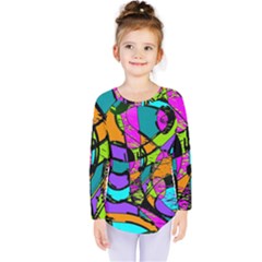 Abstract Art Squiggly Loops Multicolored Kids  Long Sleeve Tee