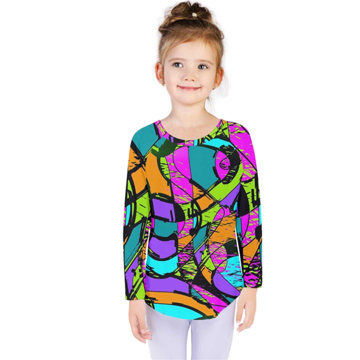 Abstract Art Squiggly Loops Multicolored Kids  Long Sleeve Tee